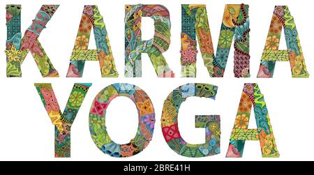 Hand-painted art design. Hand drawn illustration word KARMA YOGA for t-shirt and other decoration Stock Vector