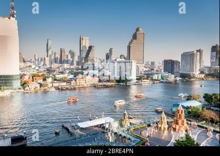 Photographing from the modern shopping mall IconSiam looking across the Chao Phraya River in Bangkok Thailand. Stock Photo