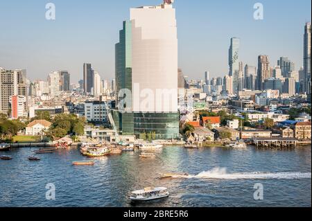 Photographing from the modern shopping mall IconSiam looking across the Chao Phraya River in Bangkok Thailand. Stock Photo