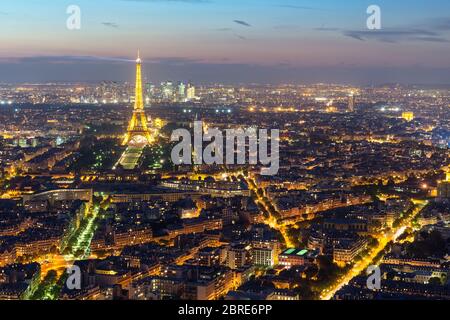 PARIS - SEPTEMBER 24, 2013: View of Paris with the Eiffel tower from the Montparnasse tower at night.
