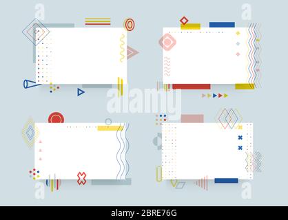 Blank office sheets set. Empty notebook pages collection. Minimalistic memo, reminder templates. Memphis style booklet papers. Stationary with Stock Vector