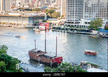 Photographing from the modern shopping mall IconSiam looking across the Chao Phraya River in Bangkok Thailand. Stock Photo