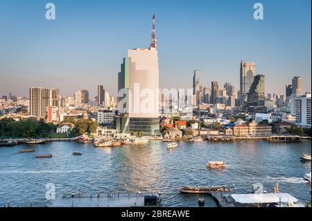 Photographing from the modern shopping mall IconSiam looking across the Chao Phraya River in Bangkok Thailand. Stock Photo