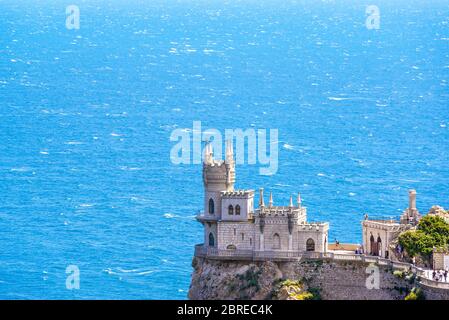 Castle Swallow's Nest in Black Sea, Crimea, Russia. It is a famous tourist attraction of Crimea. Swallow's Nest on the seascape background. Beautiful Stock Photo