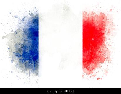 Illustration of watercolor French flag, watercolor flag of France isolated on white background Stock Photo