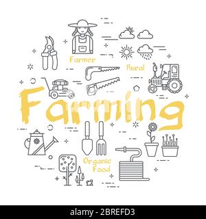 Vector linear home farming and gardening concept Stock Vector