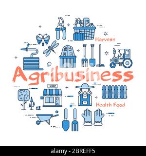 Vector linear concept of home farming and gardening - Agribusiness Stock Vector