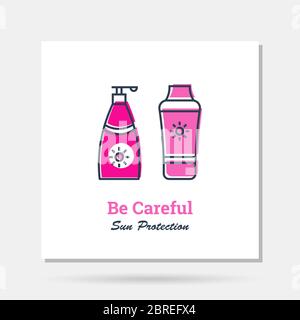 Vector pink simple company logo example with sun cream Protection Stock Vector