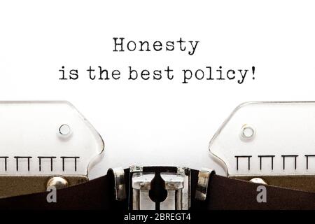 Quote Honesty is the best Policy typed on vintage typewriter. Integrity or sincerity concept. Stock Photo