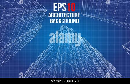 Vector wire-frame model of a multi-storey building Stock Vector