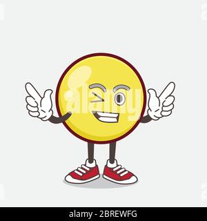 An illustration of Yellow Ball Emoticon cartoon mascot character with Winking eye Stock Vector