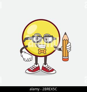 An illustration of Yellow Ball Emoticon cartoon mascot character holding pencil Stock Vector
