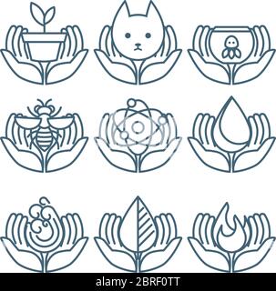 Care Share Offer Concept icon set in minimalist style part 4 Stock Vector