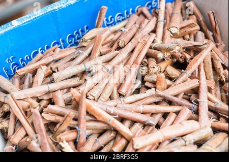 Handmade cigarettes for sale at Psar Nat Market, Battambang, Cambodia, Southeast Asia Stock Photo
