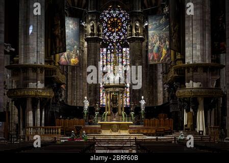 Milan, Italy - May 16, 2017: Altar of the Milan Cathedral (Duomo di Milano). Milan Duomo is the largest church in Italy and the fifth largest in the w Stock Photo