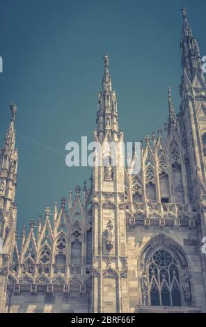 Milan Cathedral (Duomo di Milano) in Milan, Italy. Milan Duomo is the largest church in Italy and the fifth largest in the world. Stock Photo