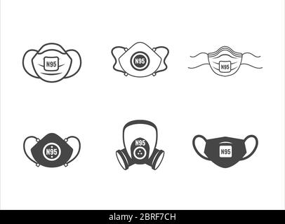 N95 facemask ppe face mask icon set w respiratory face masks Stock Vector