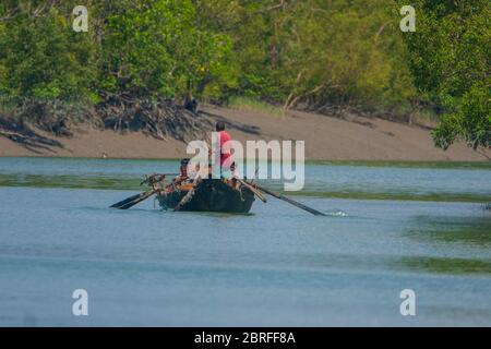 West Bengal, India :- Wooden boat in line on the bank of the River ...