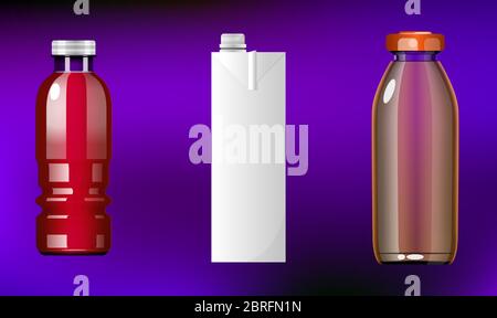 mock up illustration of different pack of juice on abstract background Stock Vector