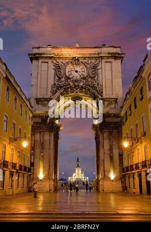 Portugal, Lisbon, the Triumphal Arch at the end of the Rua Augusta in the Baixa district Stock Photo