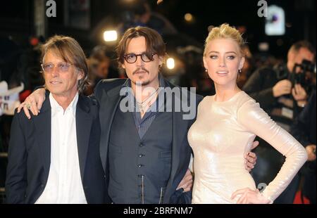 Bruce Robinson, Johnny Depp and Amber Heard attending The UK Premiere of The Rum Diary, Odeon Kensington, London. 3rd November 2011 © Paul Treadway Stock Photo