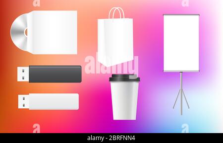 mock up illustration of corporate merchandise identity on abstract background Stock Vector