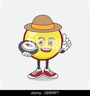 An illustration of Yellow Emoticon cartoon mascot character having a compass Stock Vector