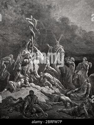 The Bronze Serpent, Old Testament, by Gustave Doré, 1863 Stock Photo ...