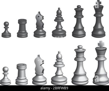 Chess pieces vector in 3D optics black and white Stock Vector