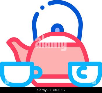 kettle and two cups icon vector outline illustration Stock Vector