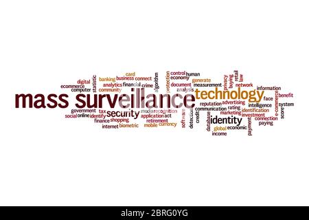 Mass surveillance cloud concept on white background Stock Photo