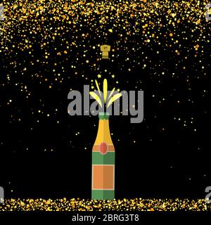 Champagne Bottle Explosion. Cheers. Champagne Celebration. Alcoholic Fizzy Drink. Congratulations. Merry Christmas. Stock Vector