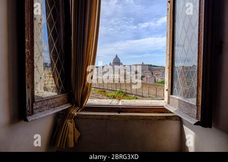 The view of the Vatican through a window at Castel Sant'Angelo, Rome, Italy Stock Photo