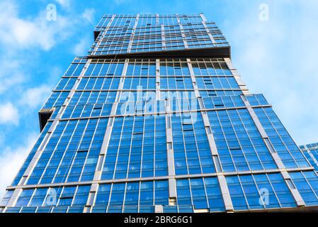 Moscow - Sep 10, 2017: Modern skyscraper in Moscow-City, Russia. Contemporary design of building. Moscow-City is a district with business and resident Stock Photo