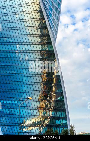 Moscow - Sep 10, 2017: Modern building in Moscow-City, Russia. Evolution Tower with futuristic twisted design. Moscow-City is district with business a Stock Photo