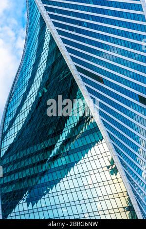 Moscow - Sep 10, 2017: Modern building in Moscow-City, Russia. Evolution Tower with futuristic twisted design. Moscow-City is district with business a Stock Photo