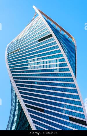 Moscow - Sep 10, 2017: Modern building in Moscow-City, Russia. Evolution Tower with futuristic twisted design. Moscow-City is district with business a Stock Photo