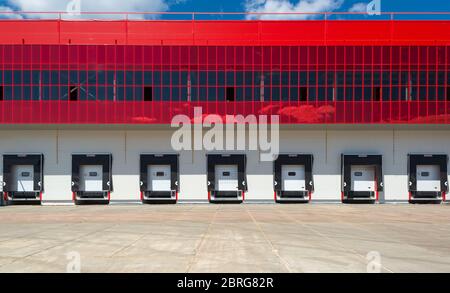 Front view of loading docks of modern warehouse Stock Photo