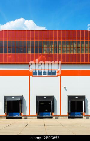 Front view of loading docks of warehouse Stock Photo