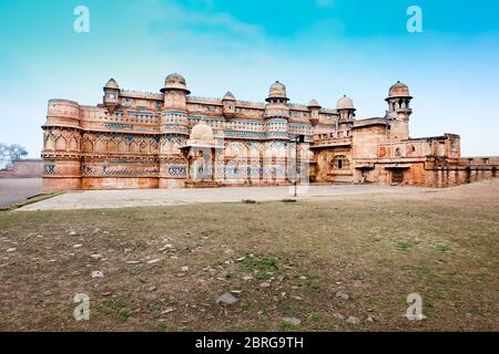 Gwalior Fort or Gwalior Qila is a hill fort in Gwalior city in Madhya Pradesh state, central India Stock Photo