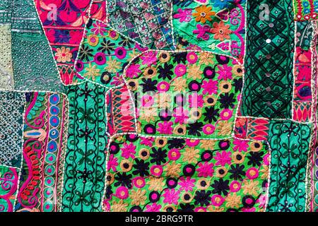 Traditional rajasthani style patchwork carpet in the market in Jaislamer city in Rajasthan state of India Stock Photo