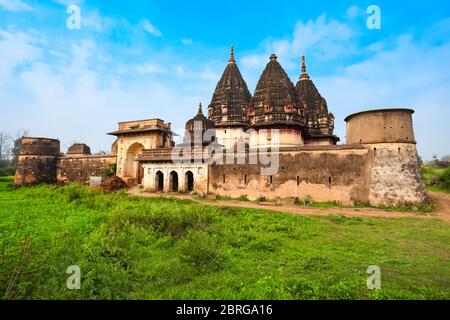 Chhatris ancient indian pavilions situated in Orchha city in Madhya Pradesh state of India Stock Photo