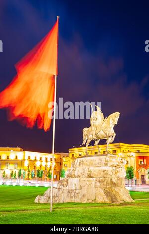 The Skanderbeg Square or Sheshi Skenderbej is the main plaza in the centre of Tirana city in Albania Stock Photo