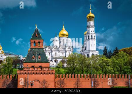 The Moscow Kremlin. The Cathedral of the Archangel and Bell Tower of Ivan the Great. Russia. Stock Photo