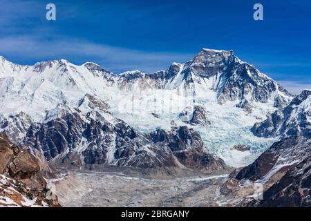 Gyachung Kang mountain landscape in Everest or Khumbu region in Himalaya, Nepal and China border Stock Photo