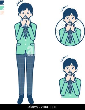 A student boy in a green blazer with surprised images. It's vector art so it's easy to edit. Stock Vector