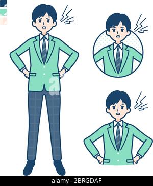 A student boy in a green blazer with anger images. It's vector art so it's easy to edit. Stock Vector