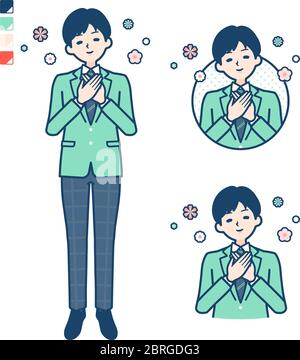 A student boy in a green blazer with Rest images. It's vector art so it's easy to edit. Stock Vector