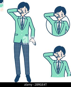 A student boy in a green blazer with cry images. It's vector art so it's easy to edit. Stock Vector