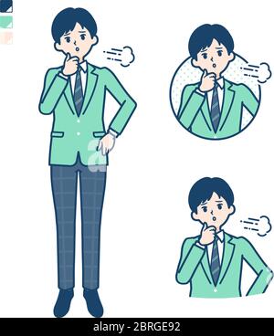 A student boy in a green blazer with Sighing images. It's vector art so it's easy to edit. Stock Vector